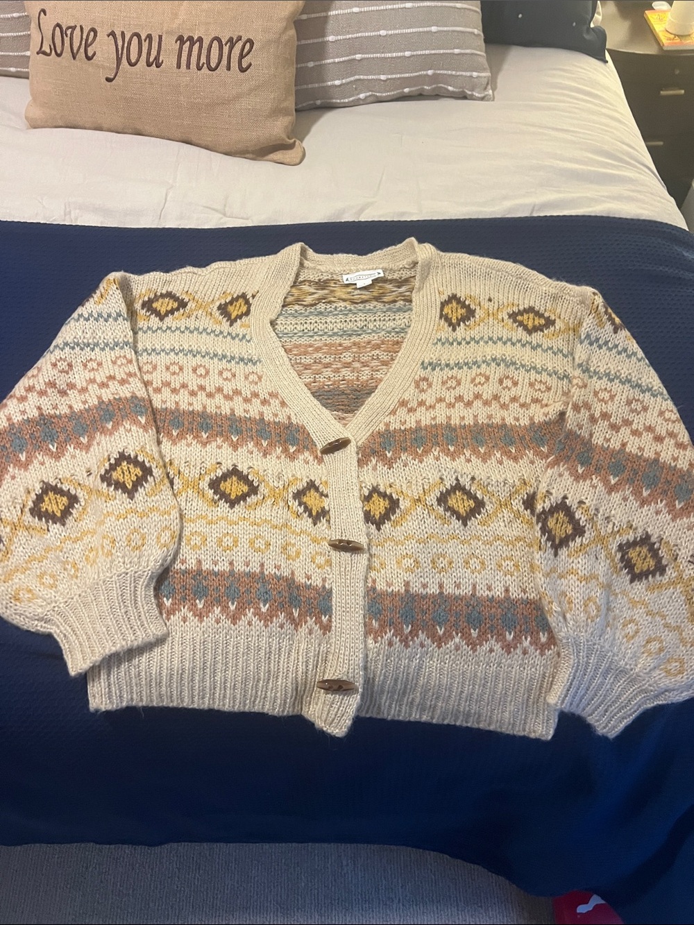 Love Riche Cream Fair Isle V-Neck Button Cardigan
